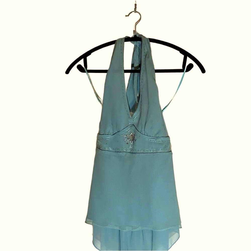 Beautiful Polyester and Silk Lining  Threaded Studded Halter Top.